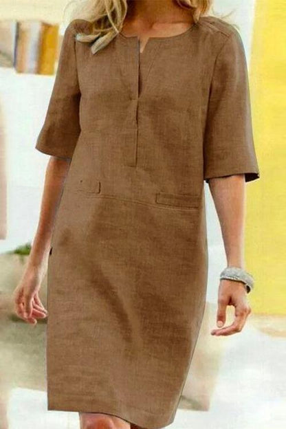 TS | Kathy Half-sleeve sheath dress in cotton linen