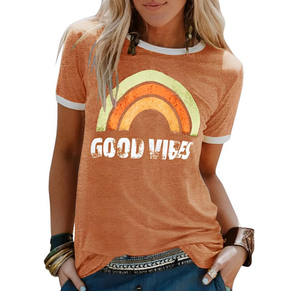 LD | Elegant retro regenboog good vibes t-shirt