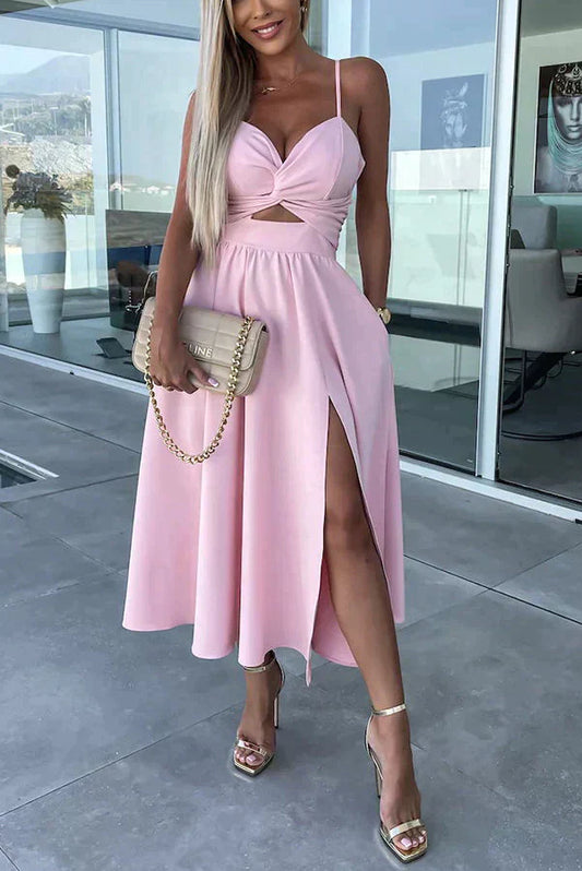 LM | Stylish midi dress with slit and neckline