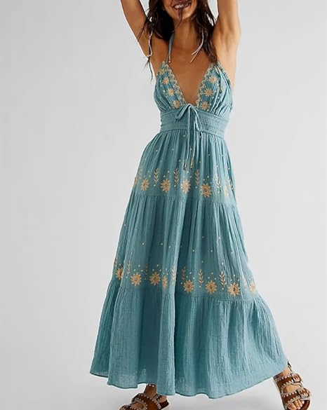 LD | Bohème geborduurde maxi jurk