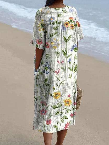 TS | Vintage casual dress with floral pattern for women
