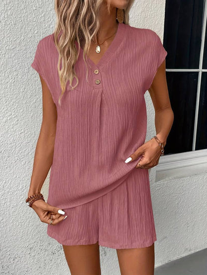 LD | Stijlvol V-hals shirt en korte broek set voor vrouwen