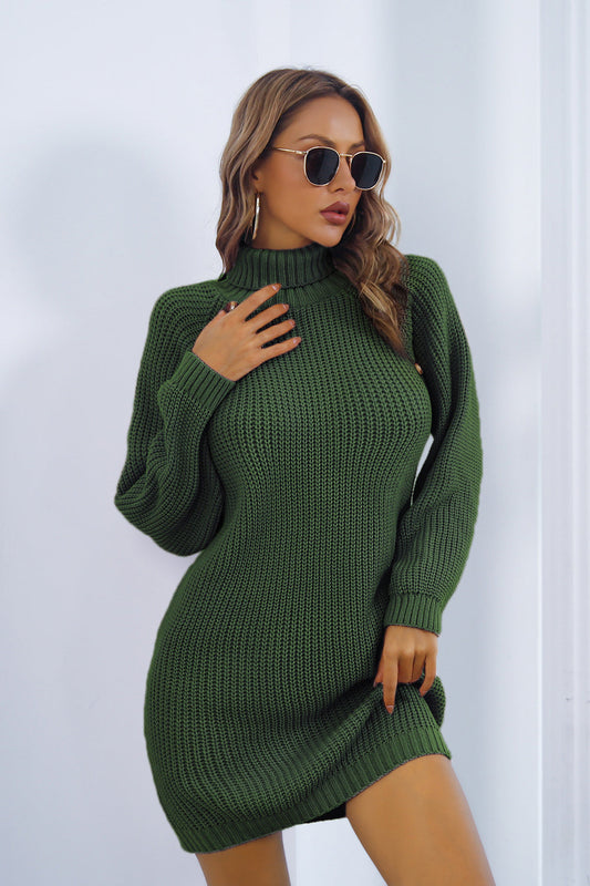 LM | Mini sweater dress with turtleneck and buttons for women
