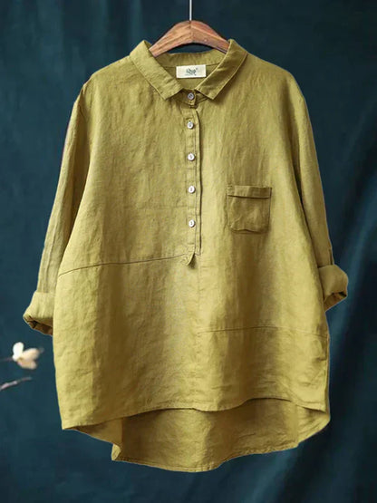 TS | Lapel collar button-down long sleeve shirt with pockets