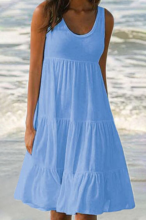 TS | Amanda - Fashionable, cute, solid patchwork cake skirt dresses with round neckline