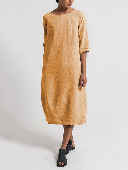 TS | Alice - Casual, plain-colored casual dress with a round neckline and 3/4-length sleeves