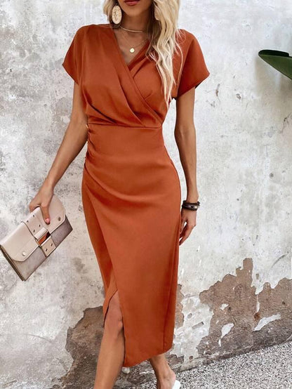 TS | Orange midi dresses with V-neckline
