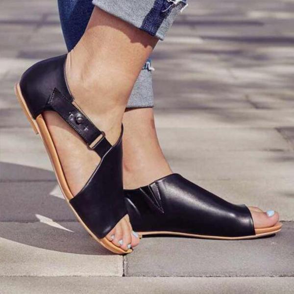 LD | Dames Peep Toe Gesp Flats Sandalen
