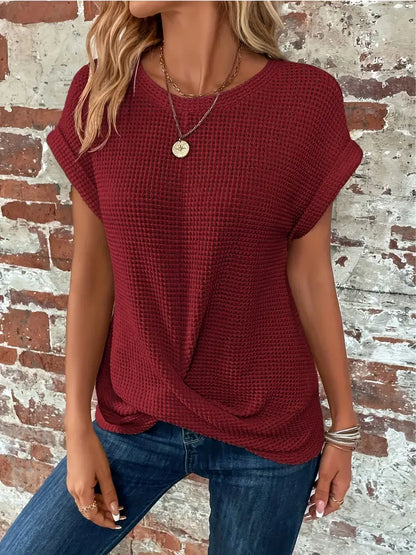 TS | Waffle knit top with rolled sleeves
