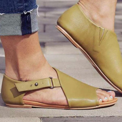 LD | Dames Peep Toe Gesp Flats Sandalen
