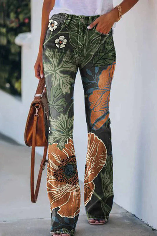 TS | Printed Faux High Rise Flare Pants