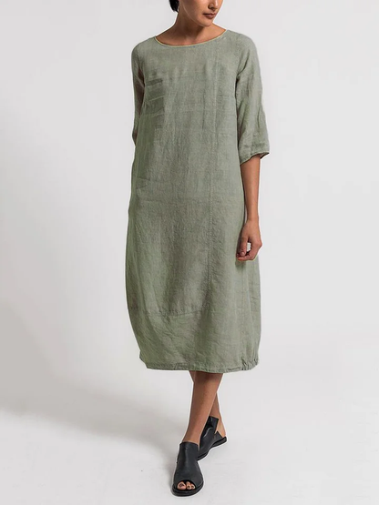 TS | Alice - Casual, plain-colored casual dress with a round neckline and 3/4-length sleeves