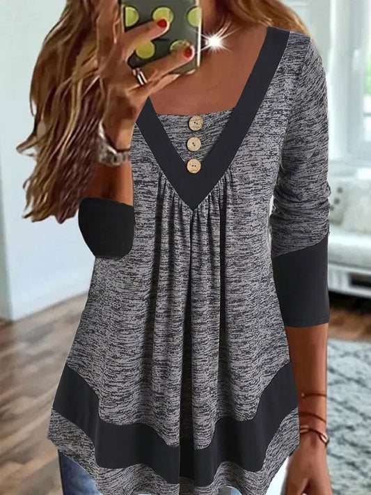 LD | Casual dames-T-shirt met V-hals en jumperprint