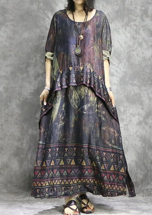 LD | Mooi met wijde pijpen broek zijden kleding vrouwen stijlvolle shirts rode prints tuniek jurk zomer twee stuks