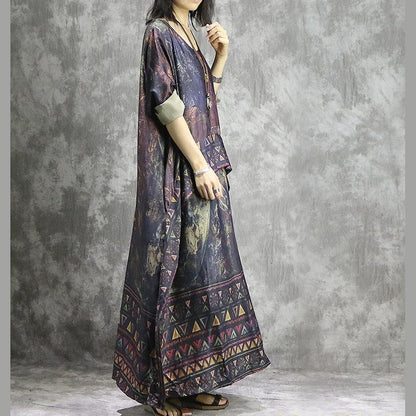 LD | Mooi met wijde pijpen broek zijden kleding vrouwen stijlvolle shirts rode prints tuniek jurk zomer twee stuks
