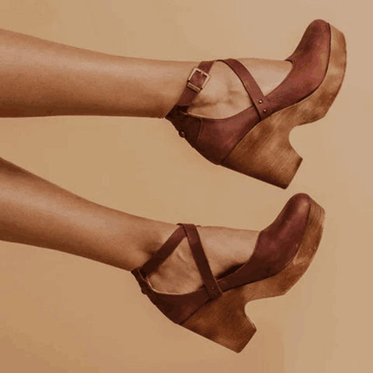 LD | Dikke Hoge Hakken Vrouwen Leren Schoenen