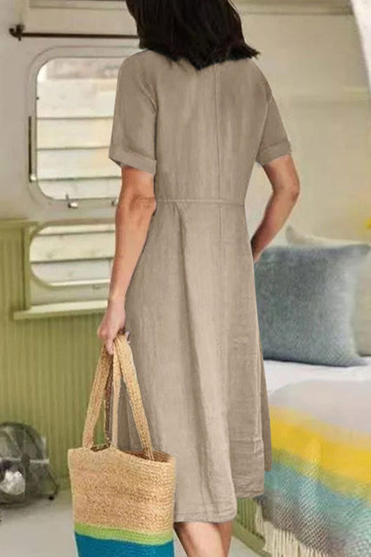 LM | Cotton Linen Button-down Midi Dress