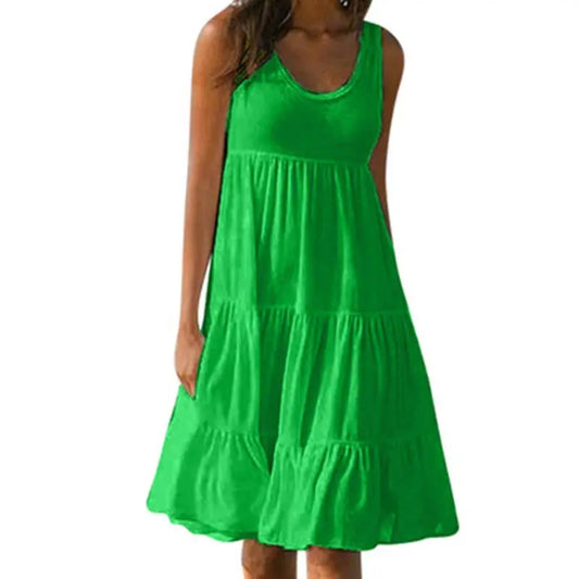 LM | Jocoo Jolee Women Causual O Neck Sleeveless Ruffle Mini Dress Boho Solid Beach Sundress Oversized Loose Dress 2023 Summer