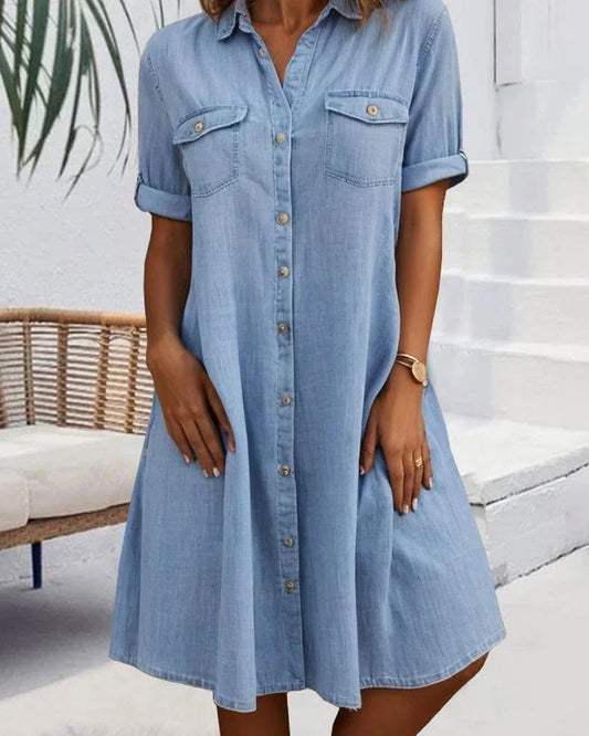 LM | Midi dress with short sleeves and button fastening