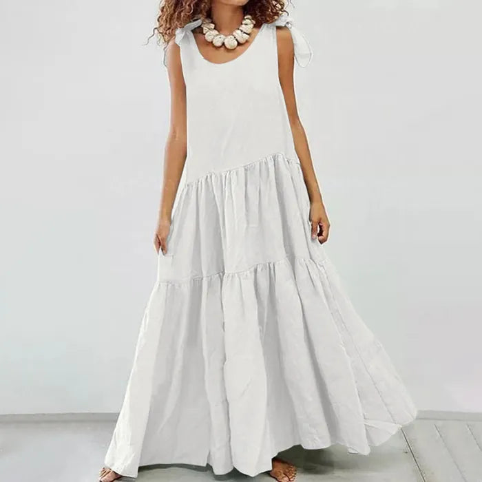 LM | casual long dress with ruffles and lace-up cardigan in solid color