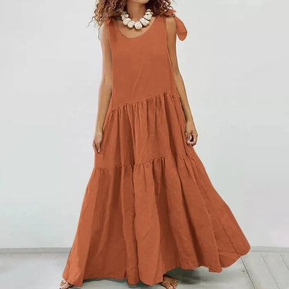 LM | casual long dress with ruffles and lace-up cardigan in solid color
