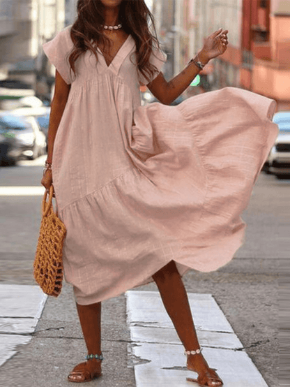 LM | 100% cotton dress with V-neck and loose fit