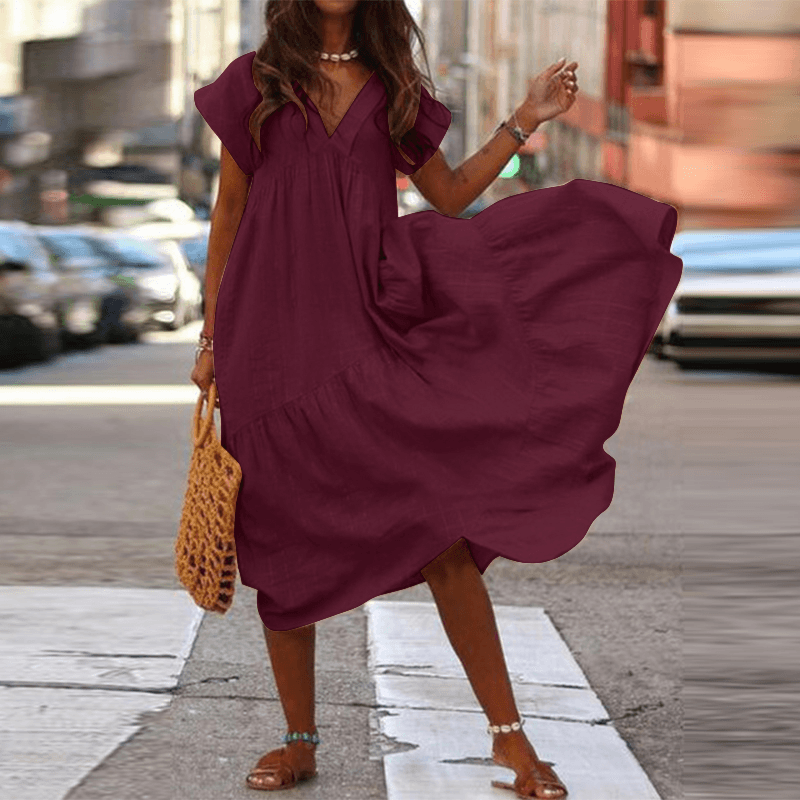LM | 100% cotton dress with V-neck and loose fit