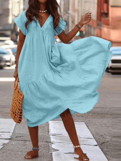 LM | 100% cotton dress with V-neck and loose fit