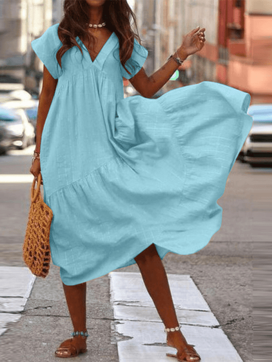 LM | 100% cotton dress with V-neck and loose fit