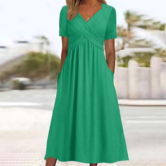 LM | Elegant midi dress with belly cover