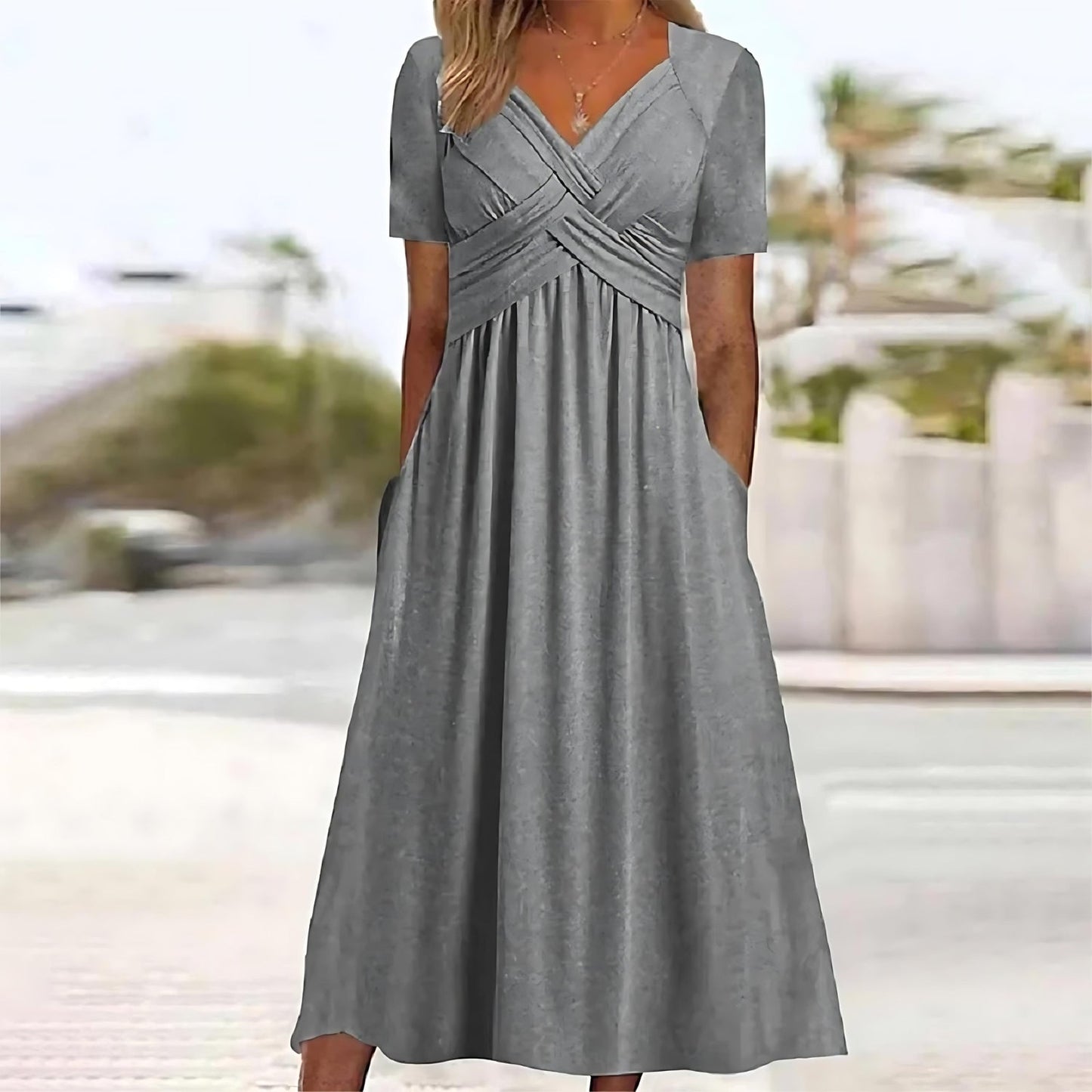 LM | Elegant midi dress with belly cover