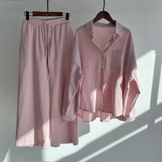 LD | Shirt en broek met hoge taille in katoen en linnen