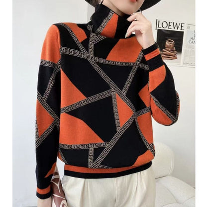 LD | Chique trui met schildpadhals en geometrisch patroon