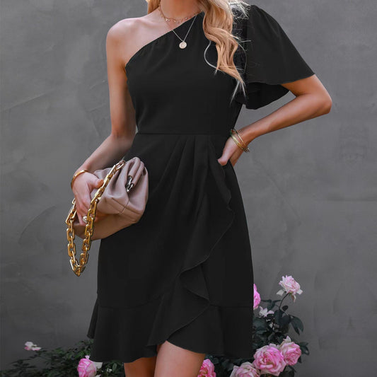 LM | Elegant mini dress with one shoulder section