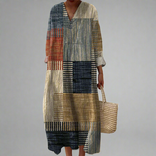 LD | Aards getinte patchwork maxi-jurk
