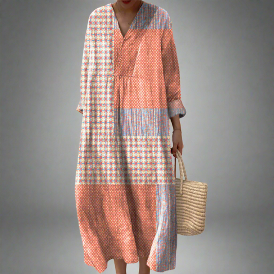 LD | Starburst koraal patchwork midi jurk