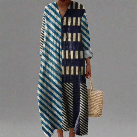 LD Modern gestreepte gestreepte midi-jurk