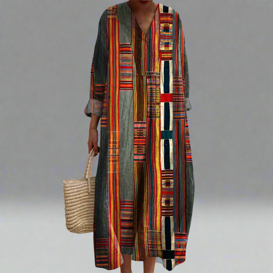 LD | Boho maxi jurk met geometrische strepen