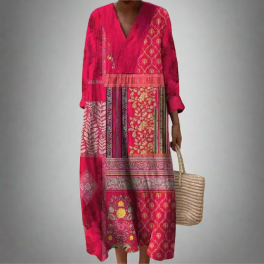 LD Lange midi-jurk in boho patchwork