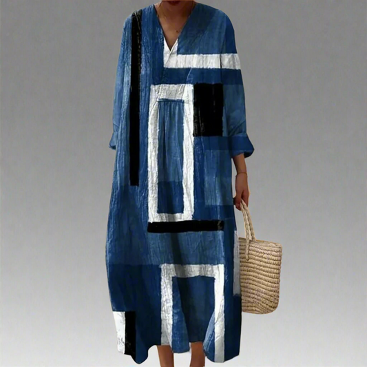 LD | Abstract marineblauwe maxi jurk