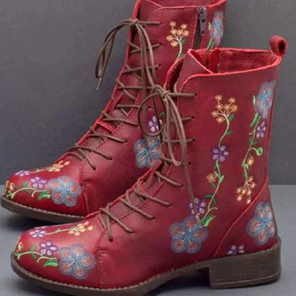 TS | Casual floral lace-up boots