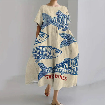 LD | Plus-Size Loose Fit Zomerjurk met Zak & O-Hals Elegante Zomer Maxi Dress