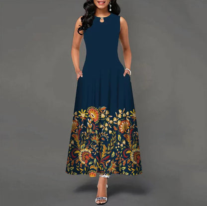 LM | New Casual Sleeveless Long Dress Women Printed Bohemian Retro Maxi Dresses