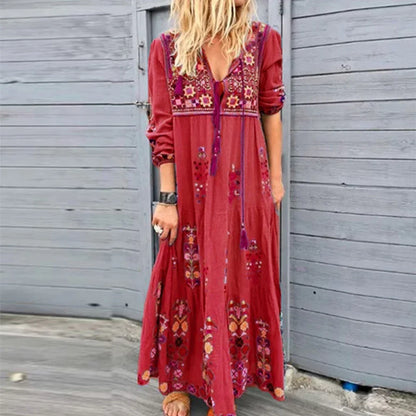 LM | Long Dress for Women 2023 Fall Beach Bohemian Dresses Casual Vestido Robe Female Clothing Y2K Floral Skirt Elegant Maxi Dress