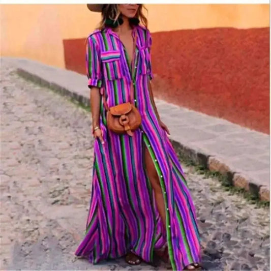 LD Gestreepte casual lange maxi jurk