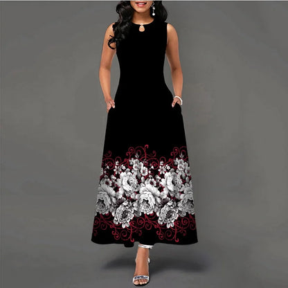 LM | New Casual Sleeveless Long Dress Women Printed Bohemian Retro Maxi Dresses