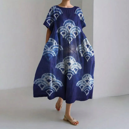 LD | Plus-Size Loose Fit Zomerjurk met Zak & O-Hals Elegante Zomer Maxi Dress