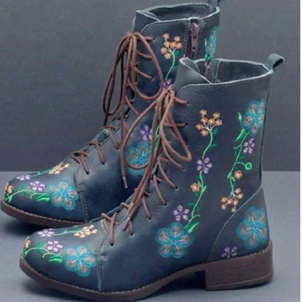 TS | Casual floral lace-up boots