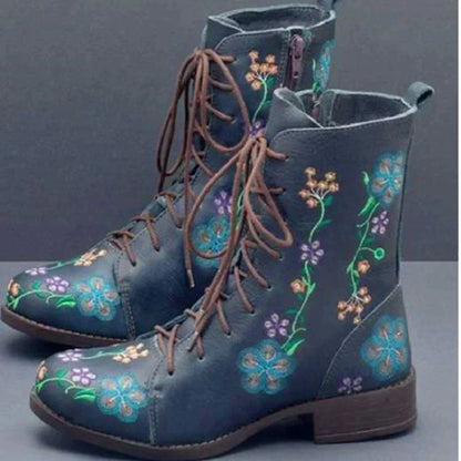 TS | Casual floral lace-up boots