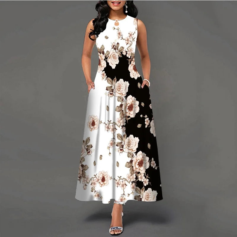LM | New Casual Sleeveless Long Dress Women Printed Bohemian Retro Maxi Dresses